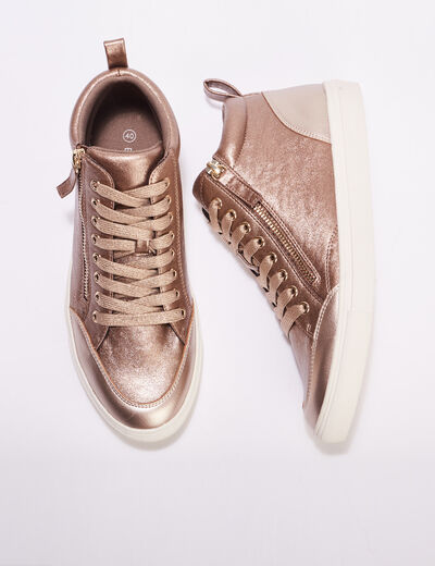 Baskets montantes métallisées rose clair femme