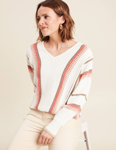 Pull manches longues ecru femme