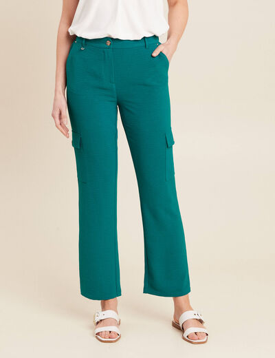 Pantalon flou cargo 7/8ème vert femme
