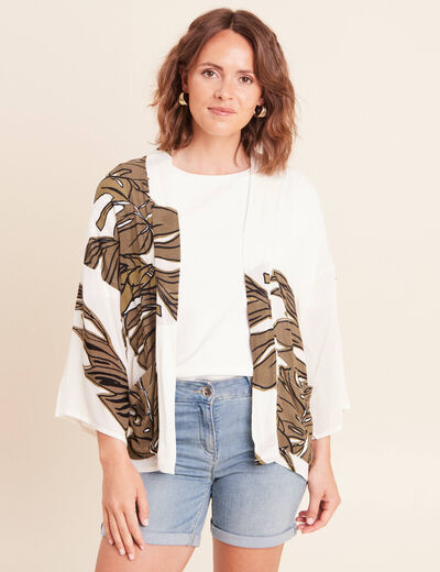 Veste esprit kimono vert kaki femme