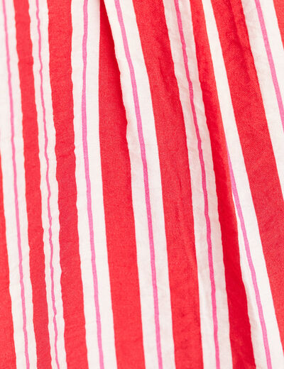Chemise droite longue fluide col chemise rouge femme