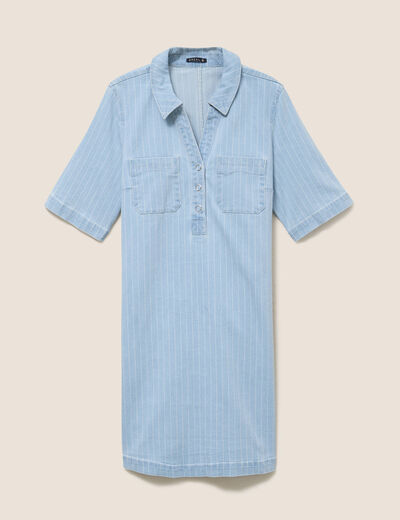 Robe courte &eacute;vas&eacute;e en jean col chemise blanc femme