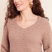 Pull droit long col v manches longues sable femme