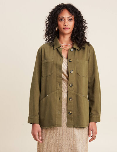Surchemise en jean vert olive femme