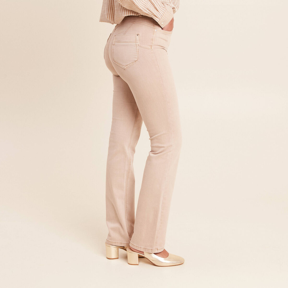 Jean coupe droite taille haute denim beige femme