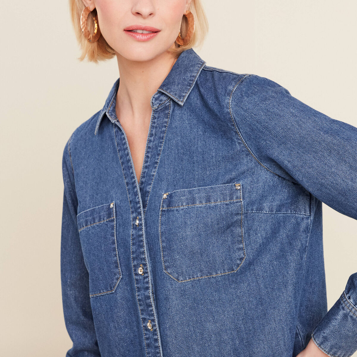Chemise manches longues jean denim stone femme