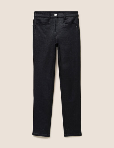 Pantalon iris&eacute; en similicuir noir femme