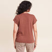 T-shirt col v manches courtes aspect lin marron fonc&eacute; femme