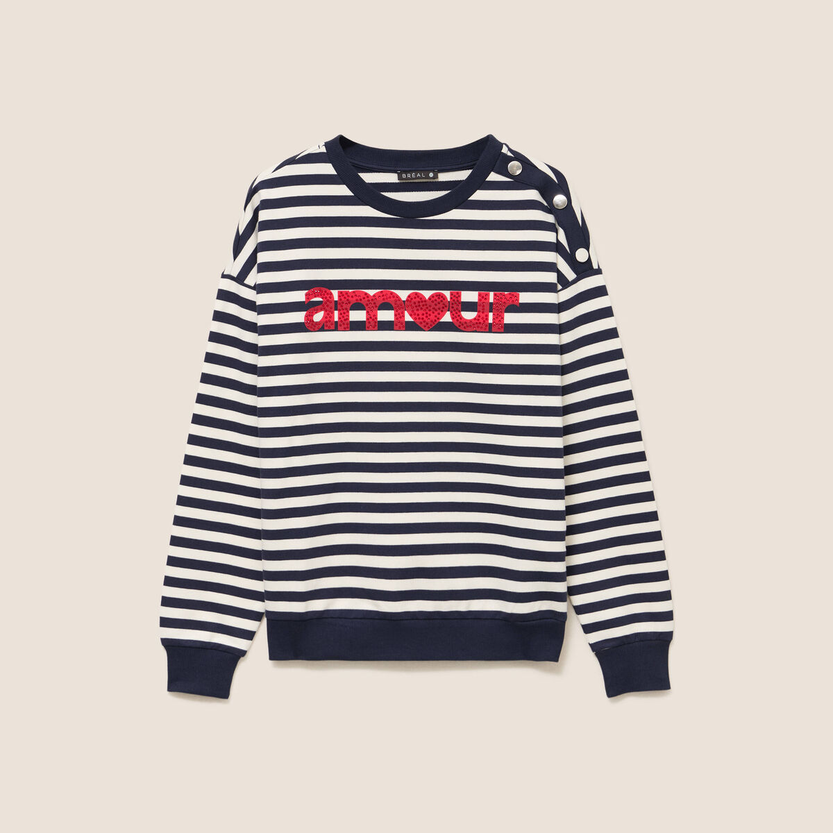 Sweat col rond &agrave; message bleu femme
