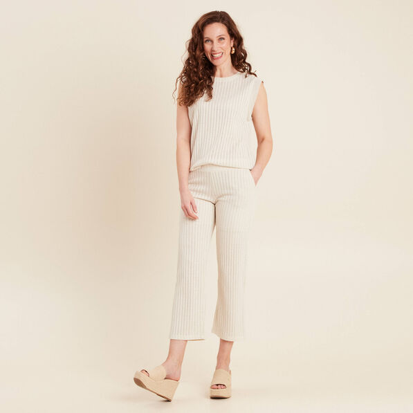 Pantalon maille large ecru femme