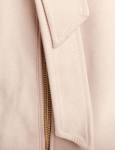 Manteau cintré suédine capuche beige femme