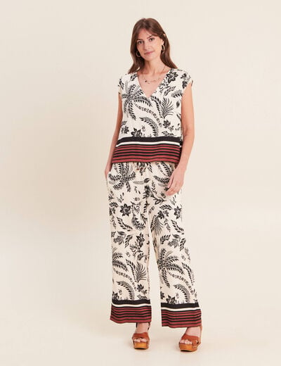 Pantalon large taille haute noir femme