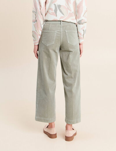 Pantalon large velours c&ocirc;tel&eacute; vert clair femme