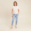 Blouse manches courtes nouée ecru femme