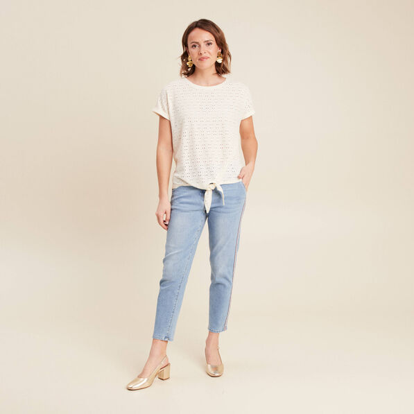 blouse manches courtes nouee ecru femme Blouse manches courtes nouée ecru femme