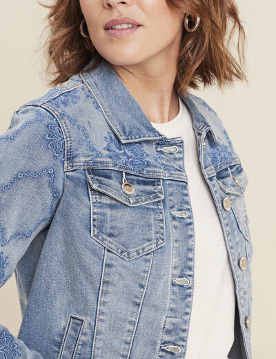 Veste en jean brodée denim double stone femme