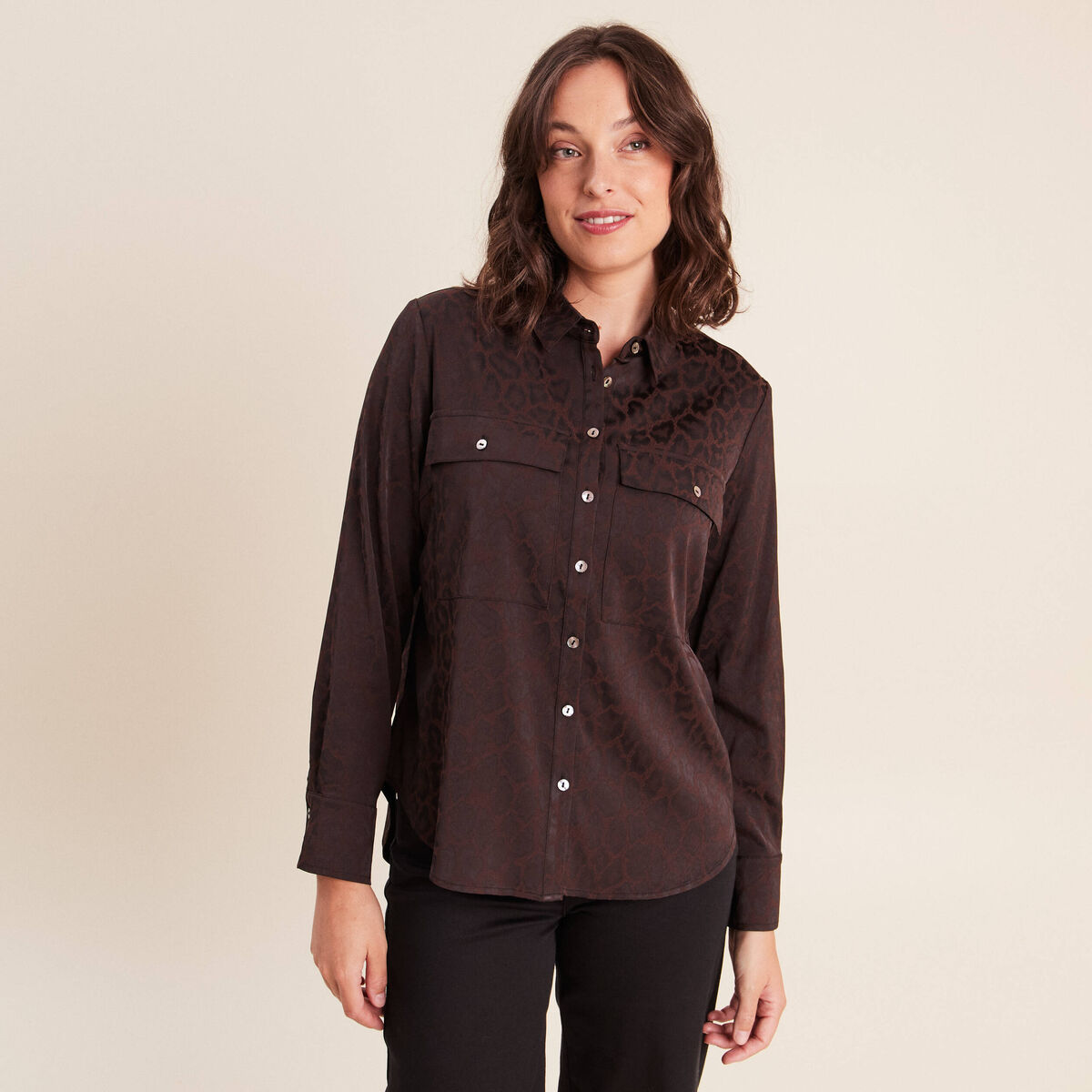 Chemise manches longues marron femme