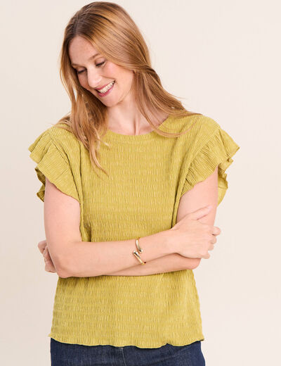 T-shirt col rond manches courtes vert olive femme