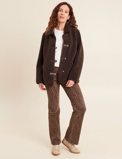 Manteau droit effet mouton marron fonc&eacute; femme