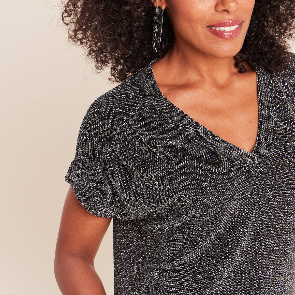 T-shirt manches courtes gris argent femme