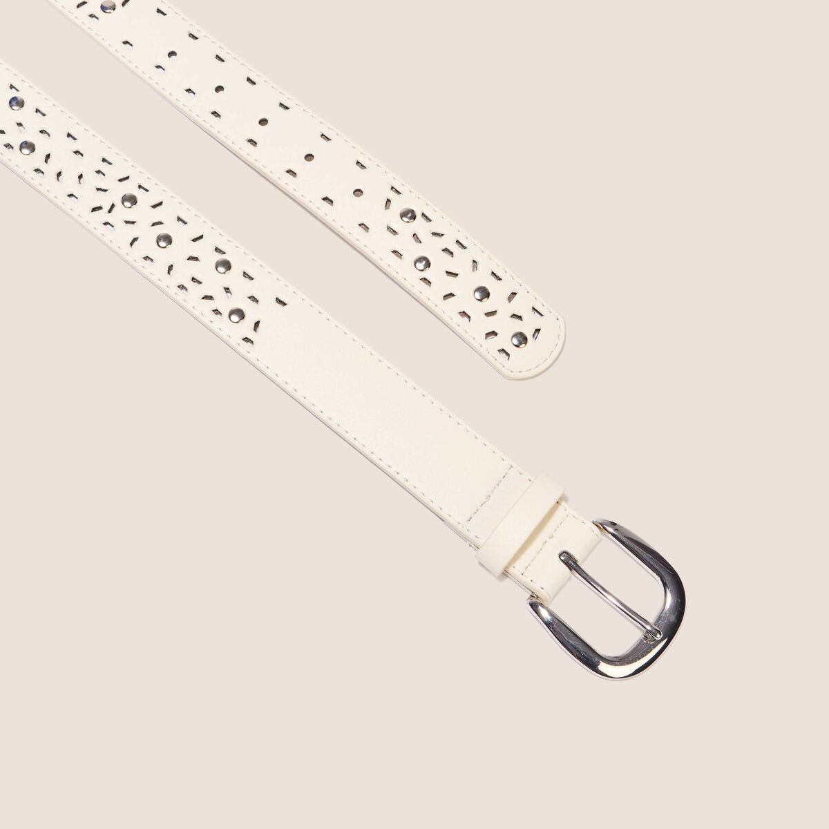 Ceinture perforée et cloutée ecru femme
