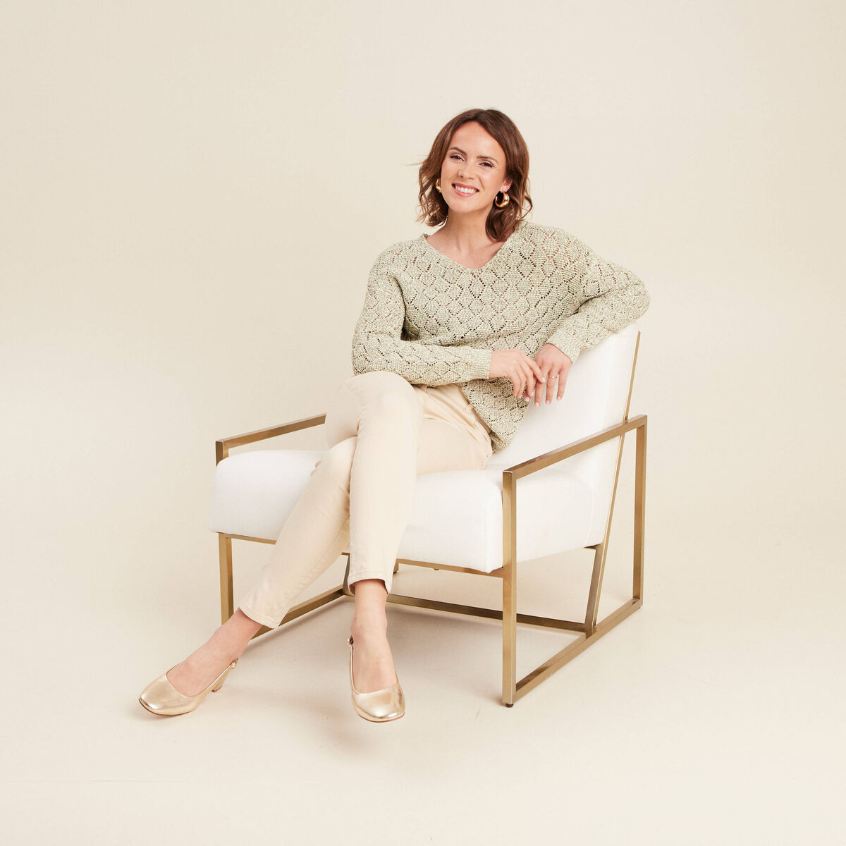 Pull manches longues ajouré vert femme