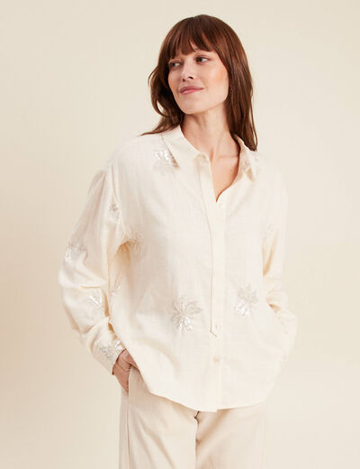 Chemise avec sequins ecru femme