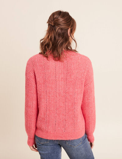 Pull col tunisien manches longues rose femme