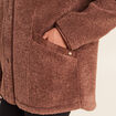 Manteau bouclette doubl&eacute; manches longues marron fonc&eacute; femme