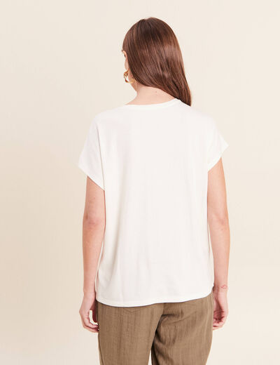 T-shirt col rond manches courtes ecru femme