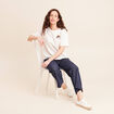 T-shirt avec print et broderie sequins ecru femme