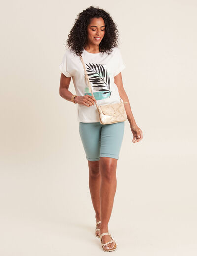 Bermuda ajusté ceinturé bleu canard femme