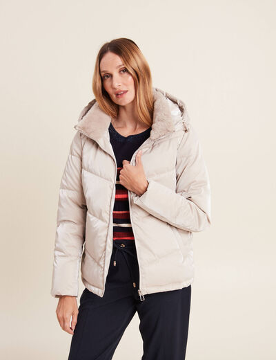Doudoune à capuche beige femme