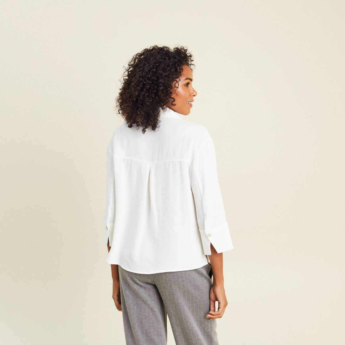 Chemise col chemise manches 3/4 ecru femme