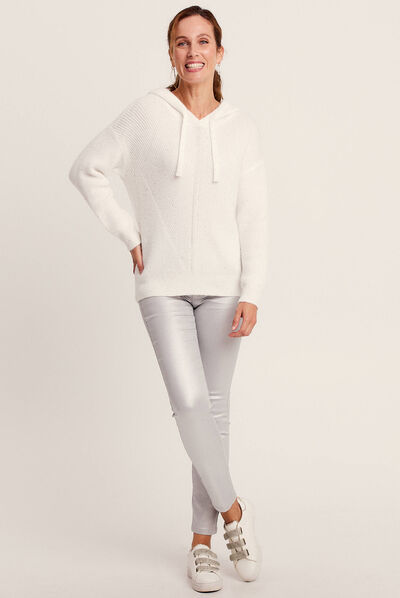 Pantalon ajusté enduit gris argent femme