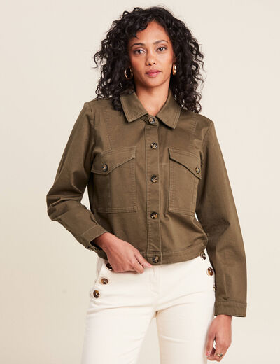 Veste droite boutonnée vert olive femme