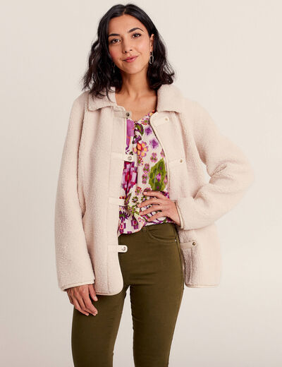 Manteau droit laine mouton ivoire femme