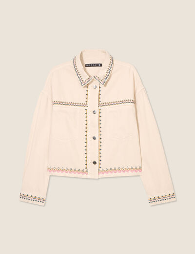 Veste en jean brodée denim beige femme