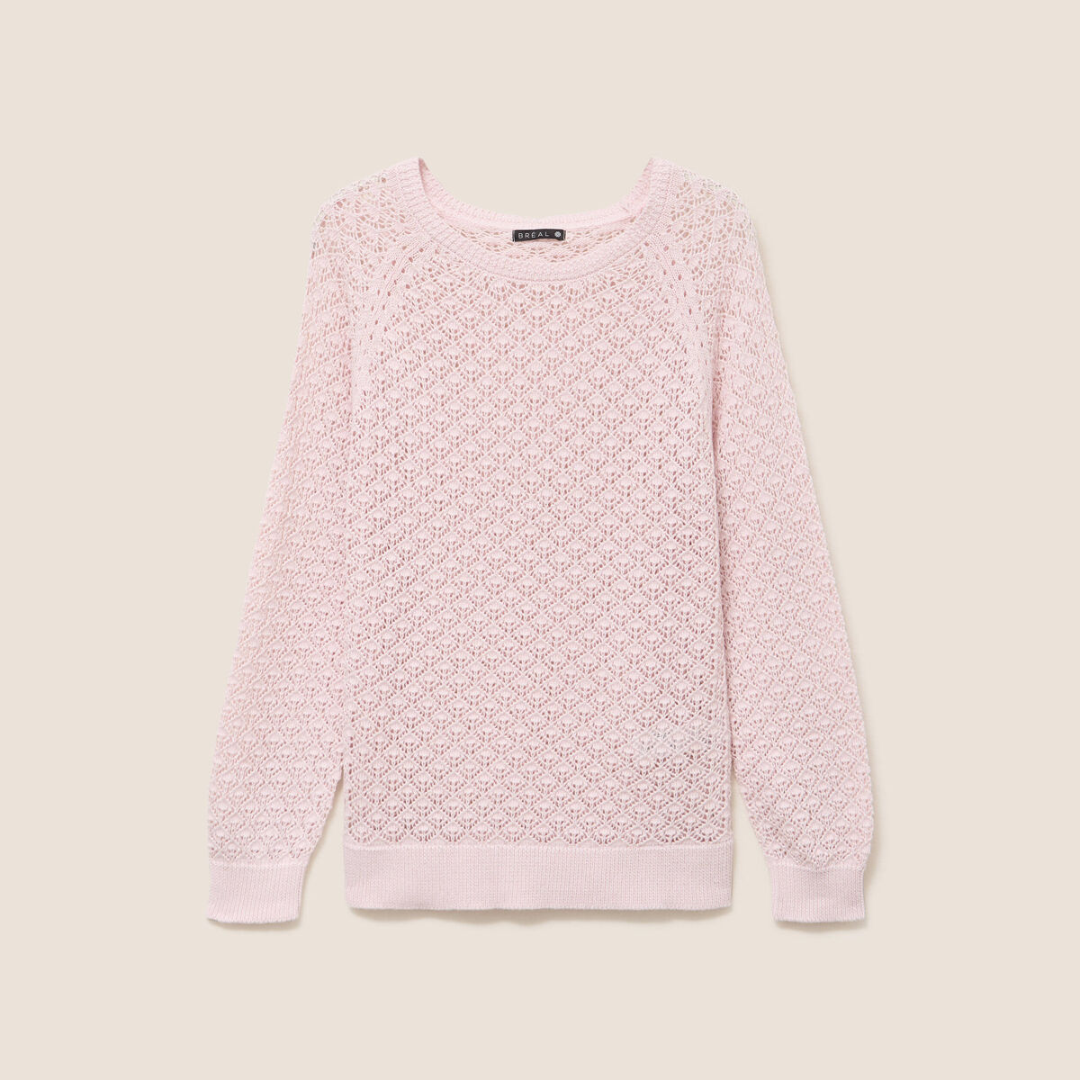Pull col rond manches longues rose clair femme
