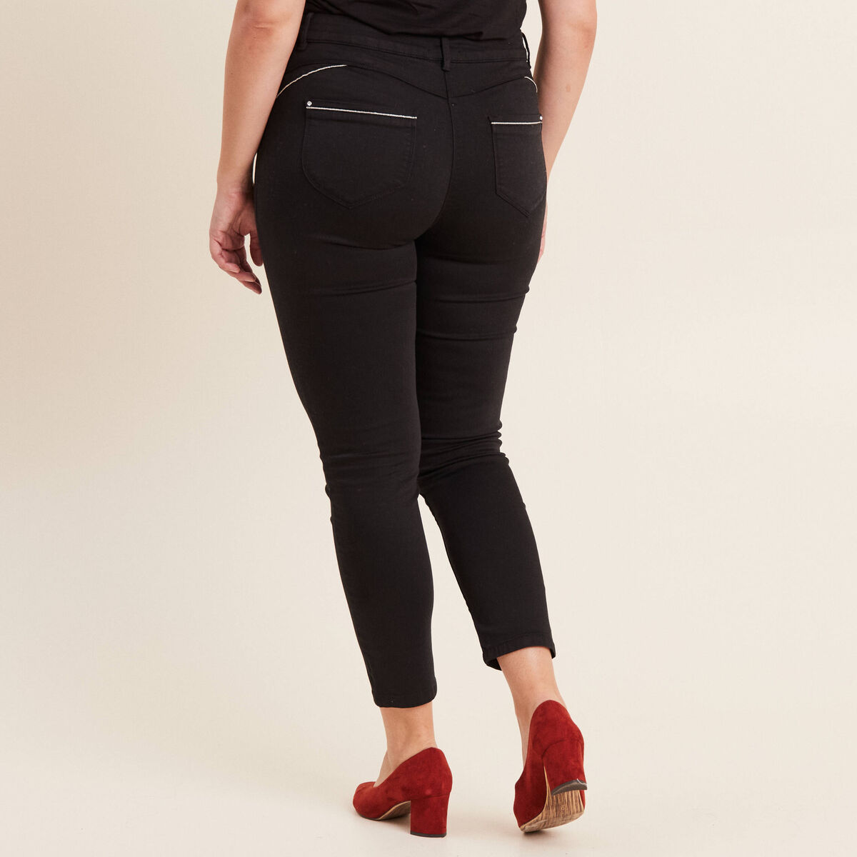 Pantalon coupe ajust&eacute;e taille haute noir femme