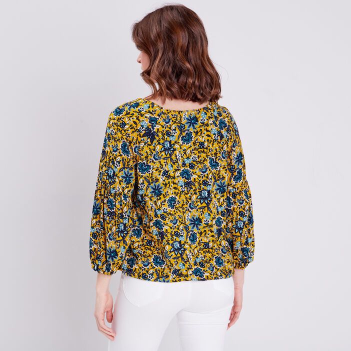 Blouse manches 3/4 jaune moutarde femme