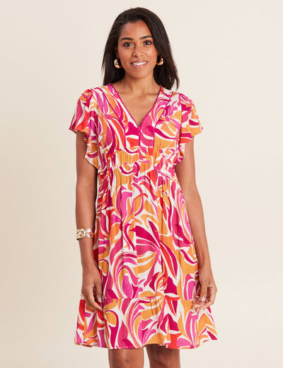 Robe évasée manches courtes orange femme