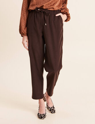 Jogging boyfriend 7/8&egrave;me en velours marron fonc&eacute; femme