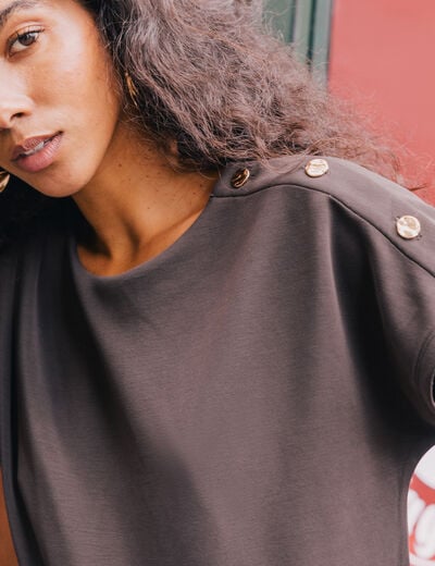 T-shirt manches coudes marron fonc&eacute; femme
