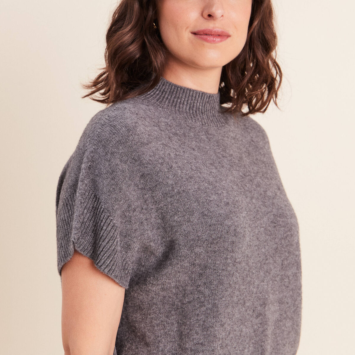 Pull col montant gris clair femme
