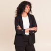 Veste longue droite col tailleur noir femme