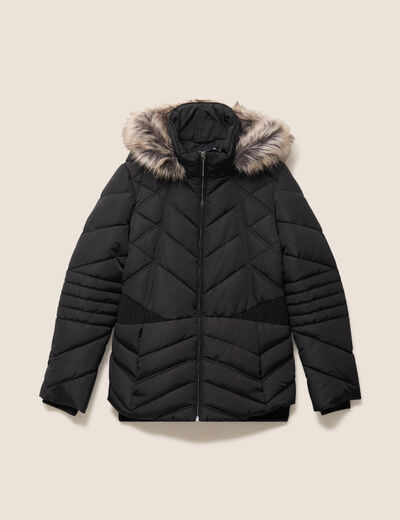 Doudoune cintr&eacute;e capuche manches longues noir femme