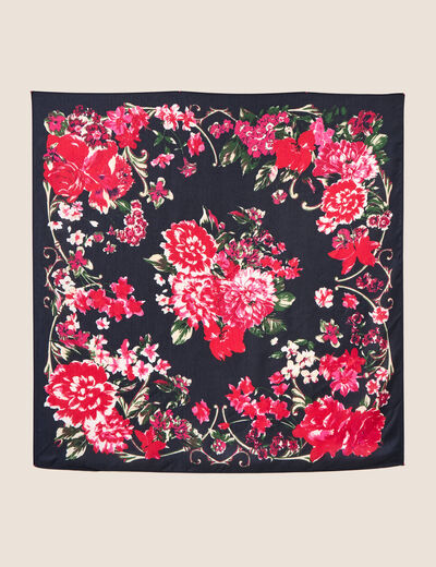 Foulard satin&eacute; bleu fonc&eacute; femme