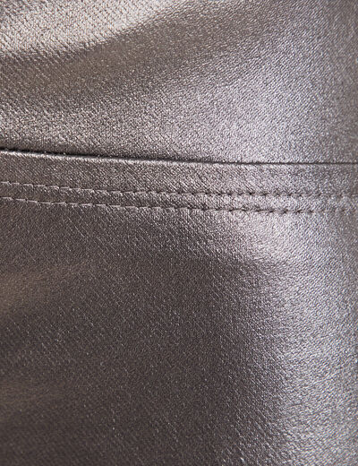 Pantalon ajusté enduit à pont couleur argent femme