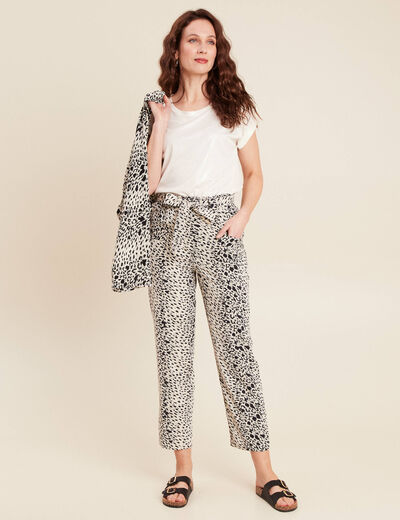 Pantalon flou taille haute ivoire femme